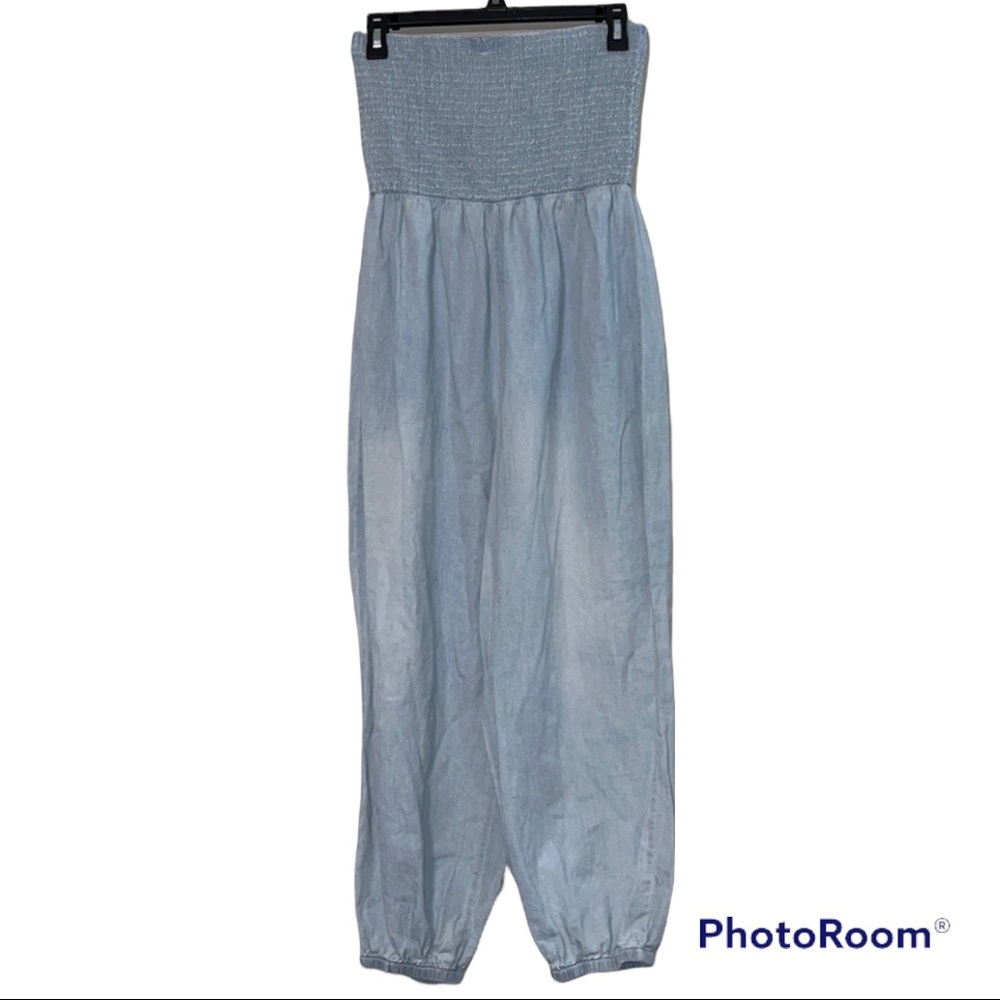Junior large chambray denim strapless romper smocked tapered leg new with tags